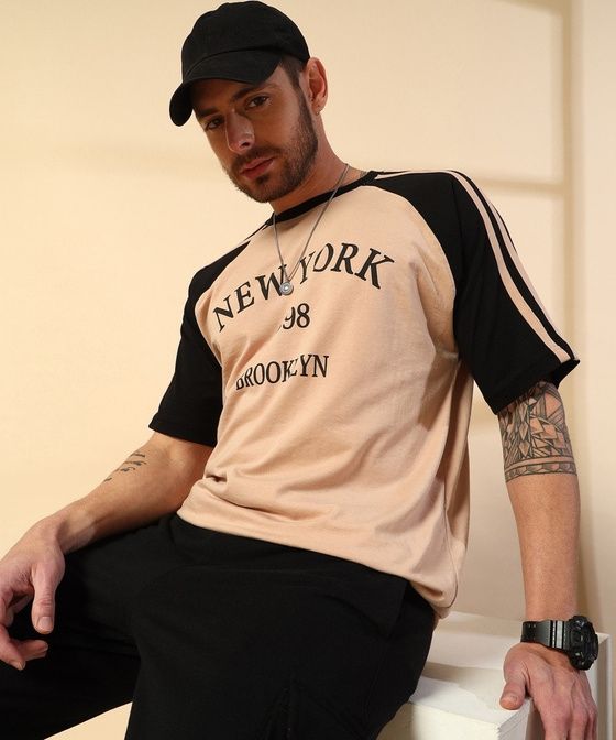 Poly Cotton Screen Ragline Printed Oversized T Shirt