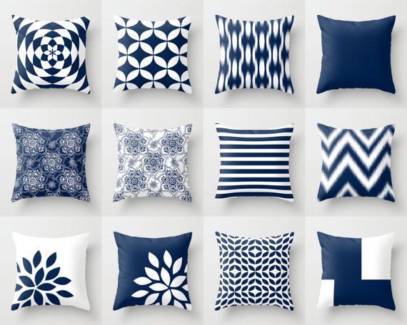 Navy Blue and  White Decorative Cushion