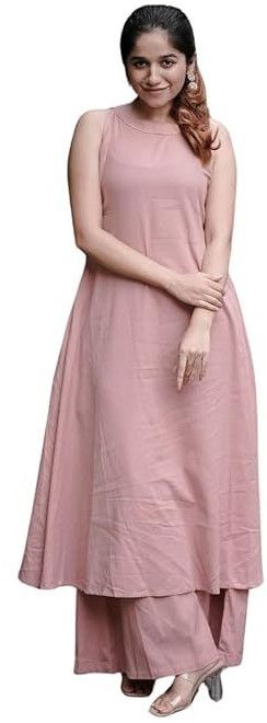 Women's Cotton Plain Flared Sleeveless Kurta with Palazzo