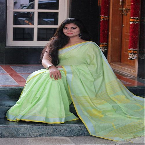 Ladies Green Linen Saree