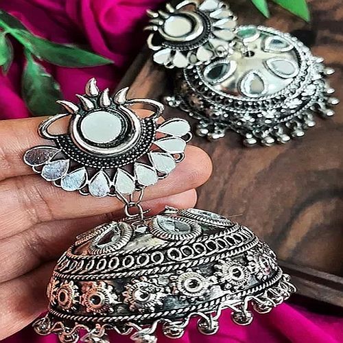Traditional Oxidized Silver Jhumkas Earrings