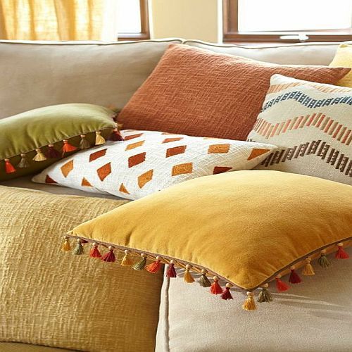 Polyester Multicolor Printed Cushion Cover With Tassels Modern