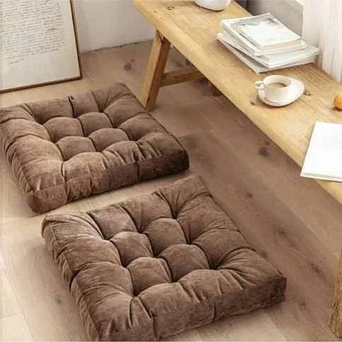 Cotton Square Plain Floor Cushion, Color : Brown 21x21inch