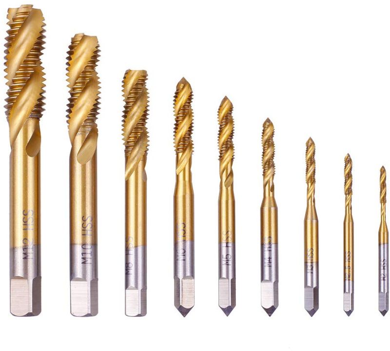 Mailuxia Titanium Coated HSS Spiral Flute Metric Taps Set