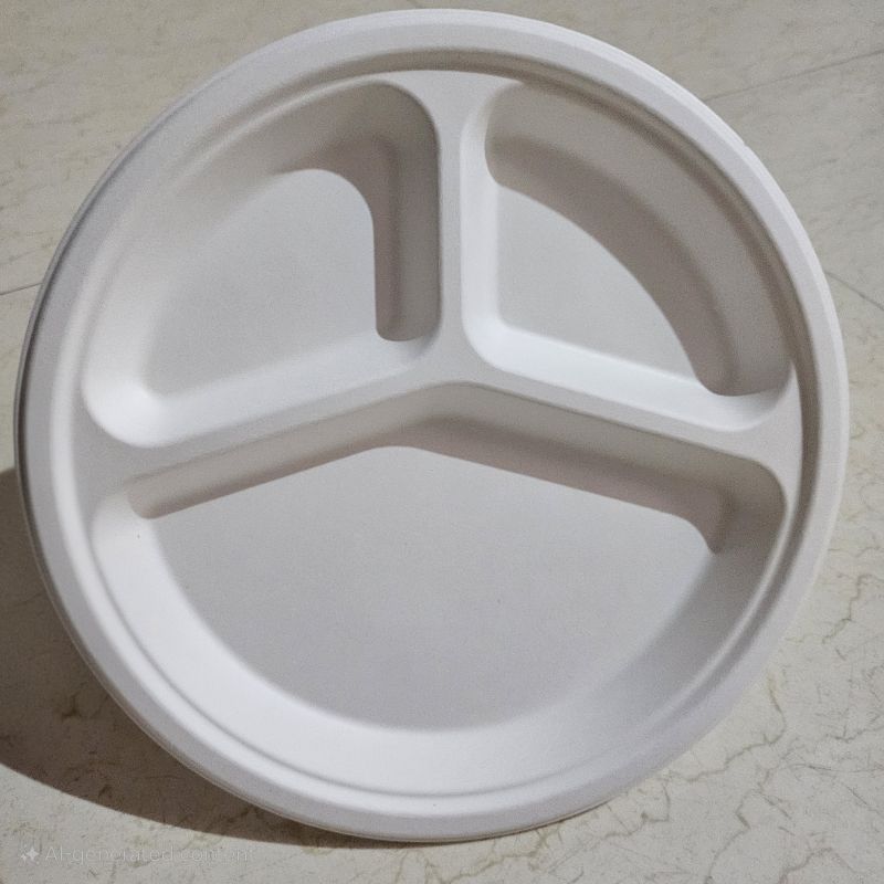 Sugarcane Bagasse Compartment Round Plates