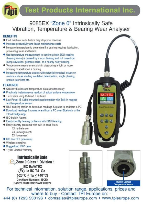 tpi-9085ex intrinsically safe vibration bearing wear analyser