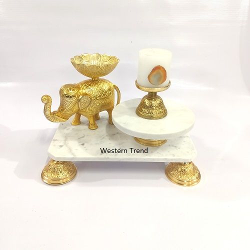 Polished Elephant With Marble Chowki Set, Color : Gold