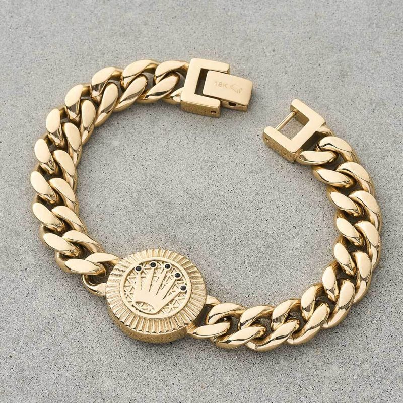 Luxury Hiphop Gold Plated 925 Silver Mens Bracelet