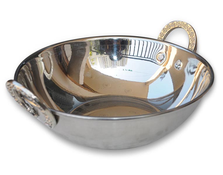 Coated Stainless Steel Karahi, for Kitchen Use, Pattern : Plain
