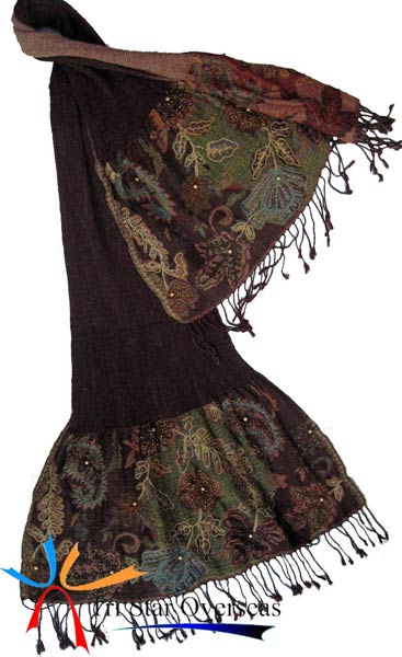Wool Lycra Traditional Embroidery Scarf