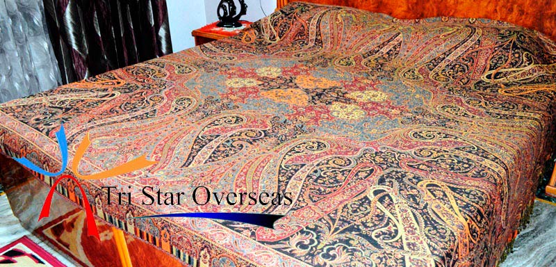 Wool Paisley Bed Cover Throws, Size : 220x250 cms
