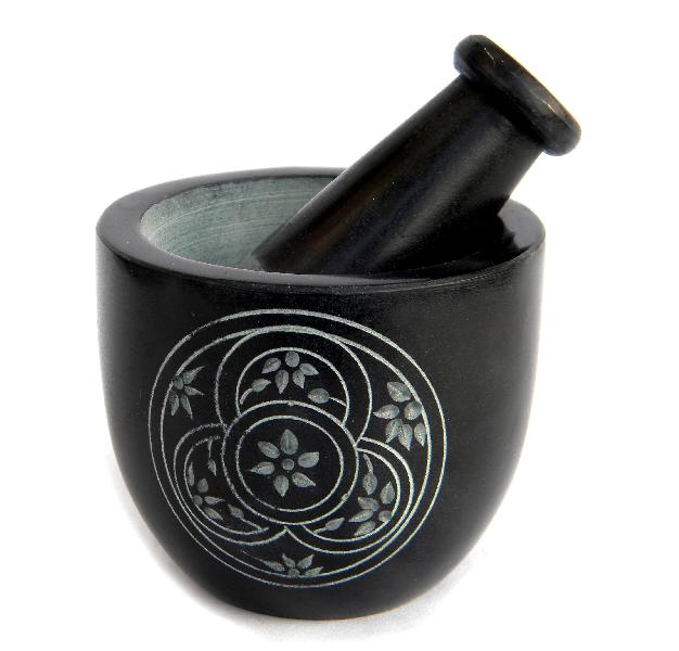 MORTAR & PESTLE WITH CARVING