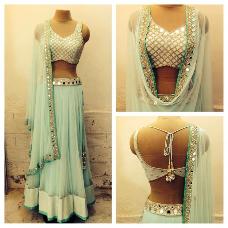 Mint Green Net Lehenga with White Work Blouse