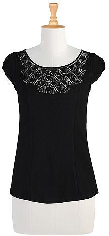 Beaded Neck Ponte Knit Top