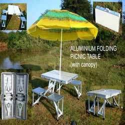 Rectangular Glass Folding Picnic Table Set, Color : Silver