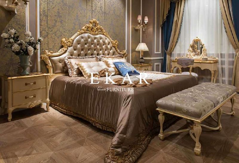 Luxury French Royal Wood Double Bed, French Wooden Bedroom Furniture