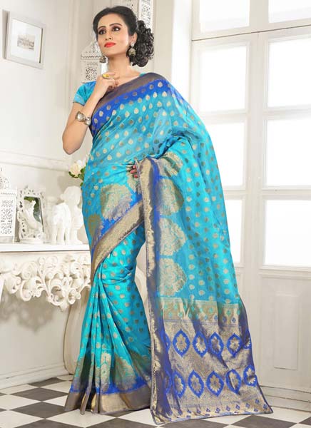 Divine Boutique Blue Banarasi Silk Saree Manufacturer in Surat Gujarat ...