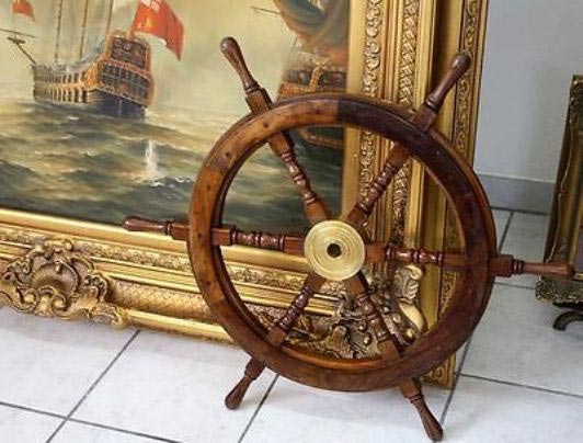 antique marine captain nautical wheel old vintage wood helm ship