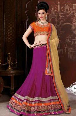 Glossy Magenta & Orange Lehenga Choli