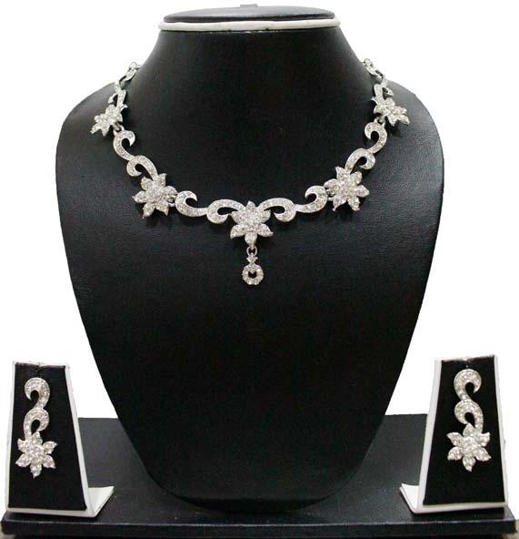 Zaveri Pearls Lily Flower Diamond Necklace Set