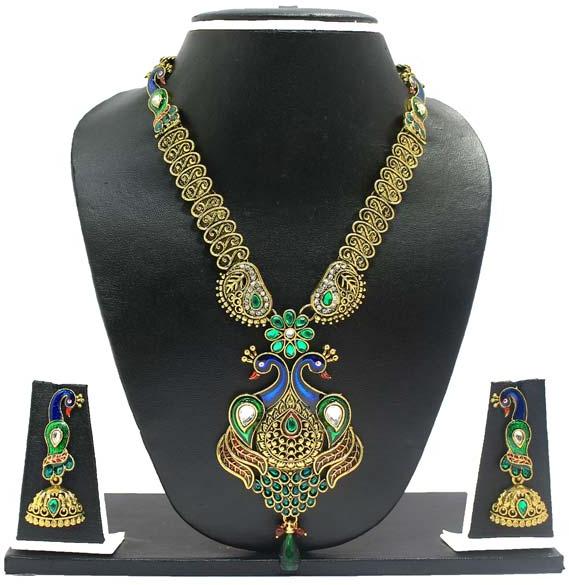 Zaveri Pearls Long Gorgeous Peacock Necklace Set