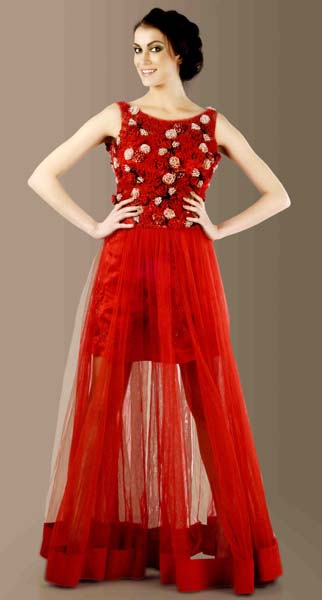 Red Floral Couture Gown