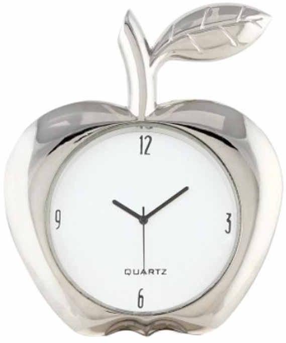 Apple Shaped Table Clock -silver