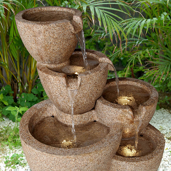 Sandstone Tiered Multi-Pots Fountain