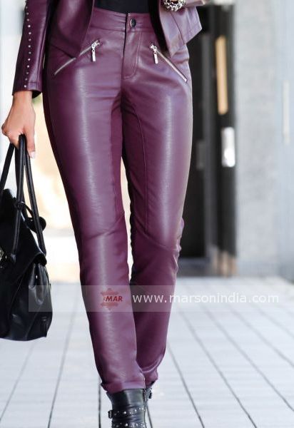 purple leather pants