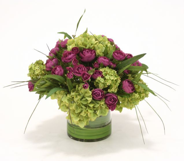 15032# - Waterlook Purple Ranunculus Green Hydrangeas Bouquet