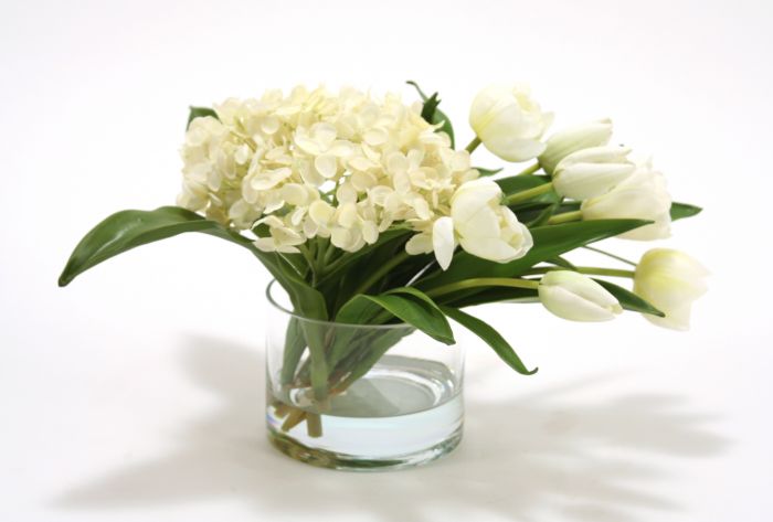 16151# - Waterlook White Hydrangeas Stage Tulips bouquet