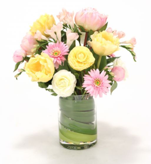 16913# - Waterlook Pastel Ranunculus Gerbera Daisies Freesia Bouquet