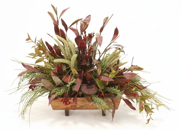 3410 Fall Foliage Grasses Pods Stained Rectangular Wood Plante Floor Basket
