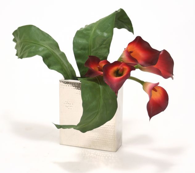 4933A# - Burgundy Calla Lilies Tacca Orchid Leaves Bouquet