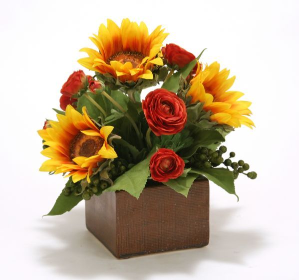 5258C Berries Sunflowers Autumn Copper Ceramic Planter