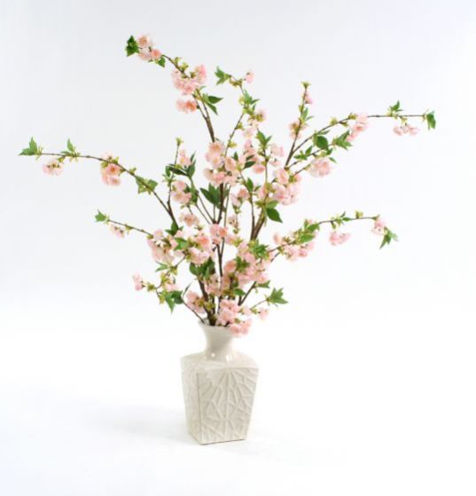 White Kira Vase Pink Cherry Blossoms Bouquet