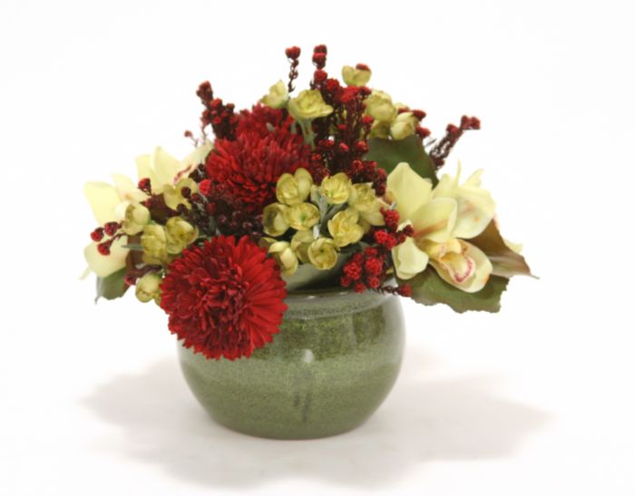 9861# - Green Orchid Red Mums Mix bouquet