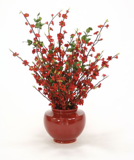 9881# - Brick Red Blossoms in Red Vase