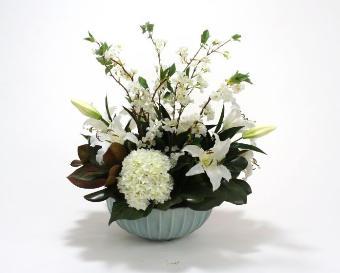 9882# - White Hydrangea Casablanca Lily  Cherry Blossoms Bouquet