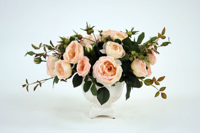 Cream Pink Roses Rose Hips Flowers Basket