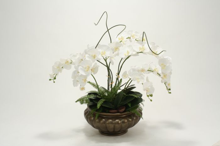 Cream White Orchids Greenery Floor Basket