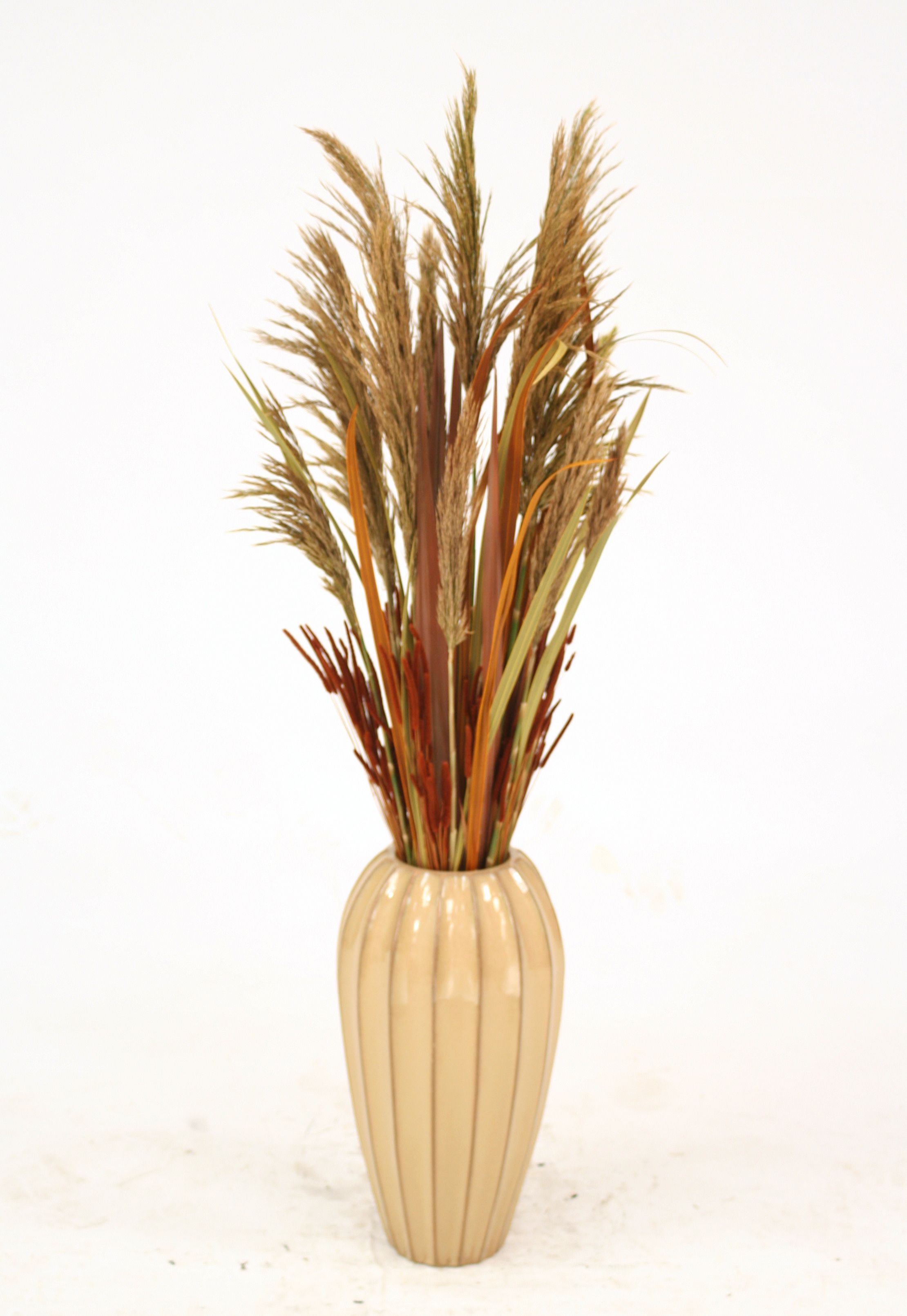 Dried Grasses in Tan Ribbed Vase