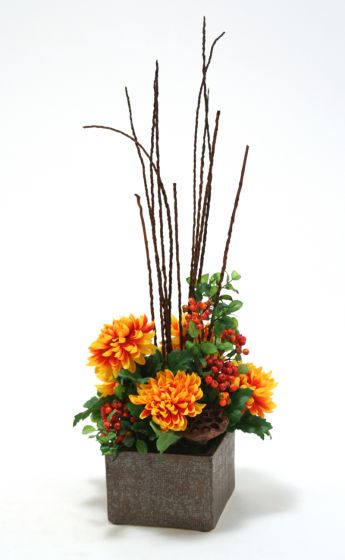 Flame Chrysanthemums Red Berries Brown Caba Spines Artificial Flower
