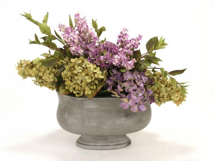 Lavender Green Mix Hydrangeas Lilacs Floor Basket