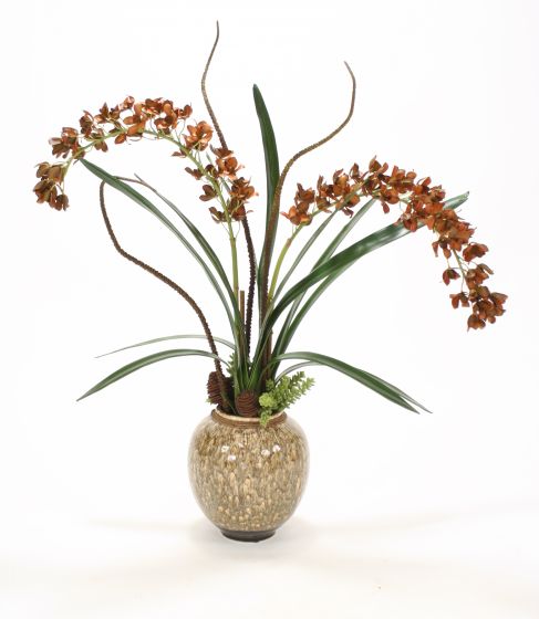 Orchids Snake Grass Willow Cones Cowry Shell Glazed Pot Floor Basket