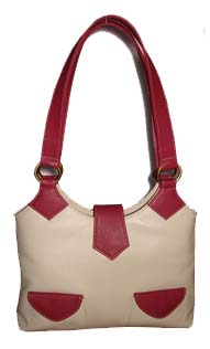Ladise Leather Hand Bags Red & White Colour