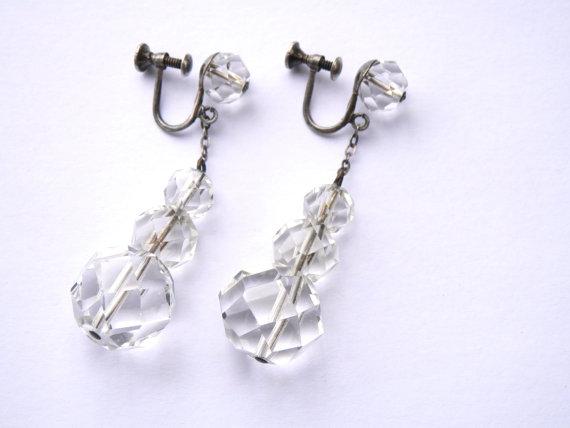 Vintage Crystal Earrings Sterling Silver Screwbacks Genuine