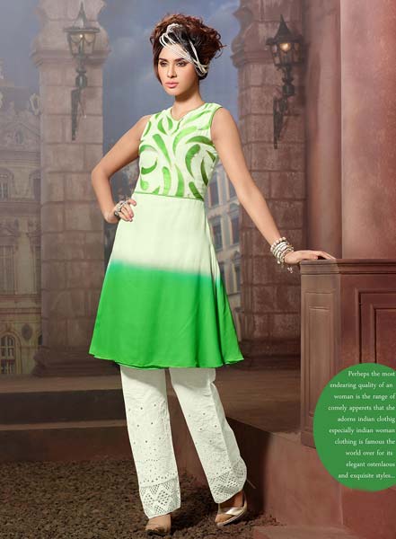 Green Colour Embroidered Georgette Stitched Kurti