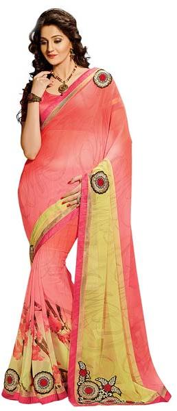 Shonaya Pink Colour Georgette Embroidered Sarees