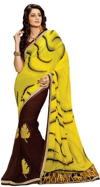 Brown Colour Georgette Embroidered Sarees